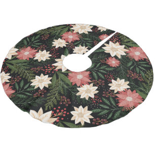 Elegant Poinsettia & Greenery Botanische Weihnacht Polyester Weihnachtsbaumdecke