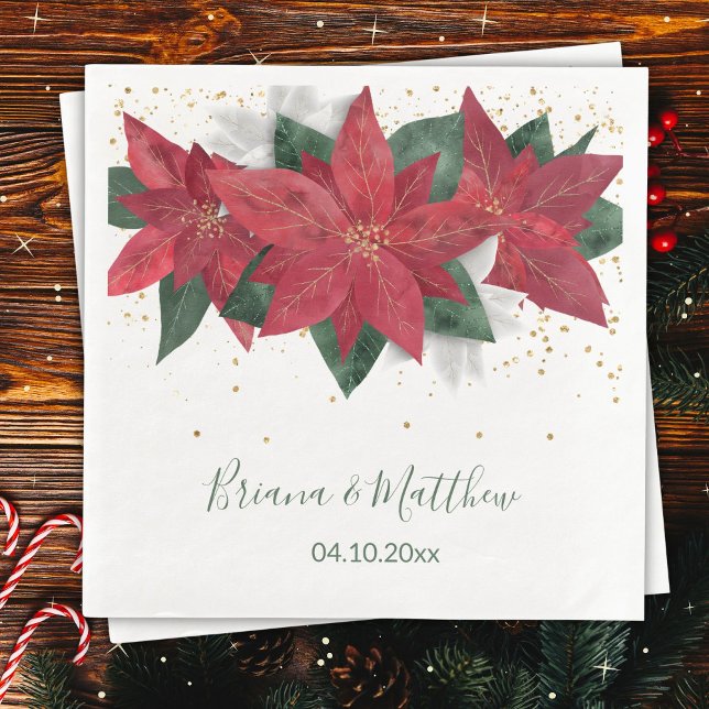Elegant Poinsettia Grüne Weihnachtsfeier Serviette (Von Creator hochgeladen)
