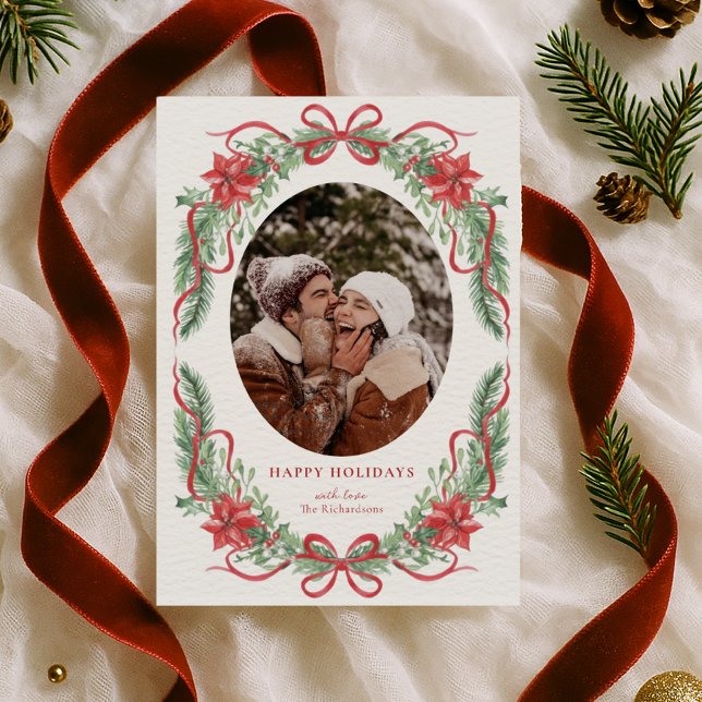 Elegant Poinsettia Holiday Photo Card  Feiertagskarte (Von Creator hochgeladen)