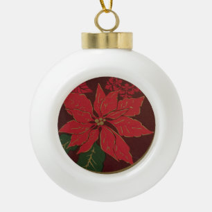 Elegant Poinsettia Keramik Kugel-Ornament