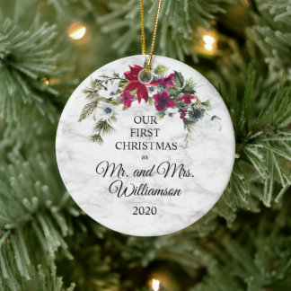 Elegant Poinsettia Pine Verheiratete Weihnachten Keramik Ornament
