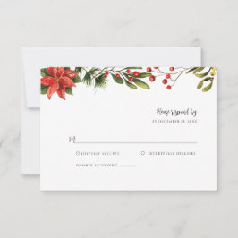 Elegant Poinsettia Red Greenerity Wedding RSVP Karte