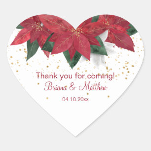 Elegant Poinsettia Rote Weihnachtsfeiertage Gastge Herz-Aufkleber