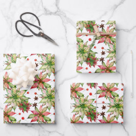 Elegant Poinsettia und Berries Geschenkpapier Set