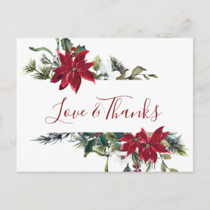 Elegant Poinsettia Wedding Watercolor Vielen Dank Postkarte