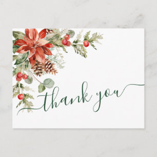 Elegant Poinsettia Wedding Watercolor Vielen Dank Postkarte