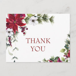 Elegant Poinsettia Wedding Watercolor Vielen Dank Postkarte