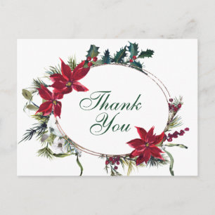 Elegant Poinsettia Wedding Watercolor Vielen Dank Postkarte