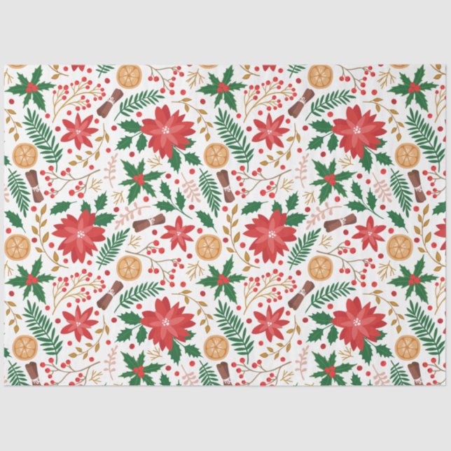 Elegant Poinsettia Winter Floral Botanical Seidenpapier (Vorderseite)