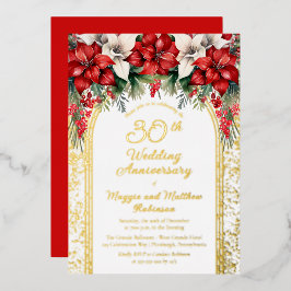 Elegant Poinsettias 30. Hochzeitstag Folieneinladung