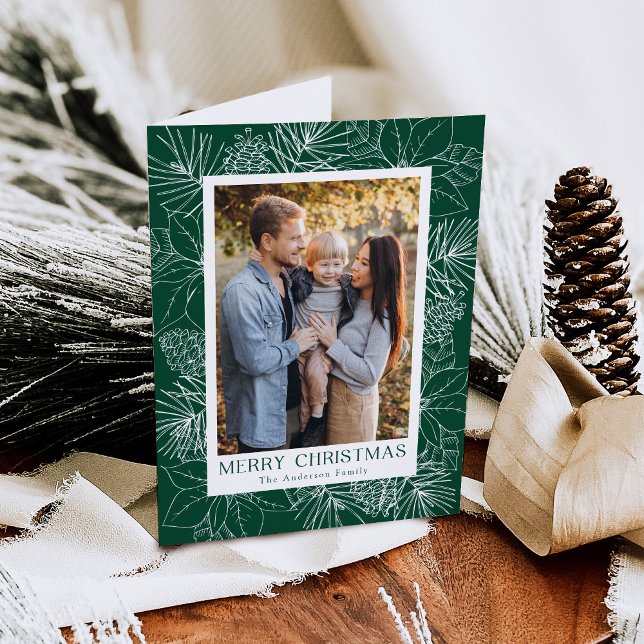 Elegant Poinsettias and Pinecones Foto Feiertagskarte (Von Creator hochgeladen)