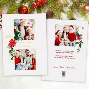 Elegant Poinsettias & Gold Scrolls 2-Foto Folien Feiertagskarte