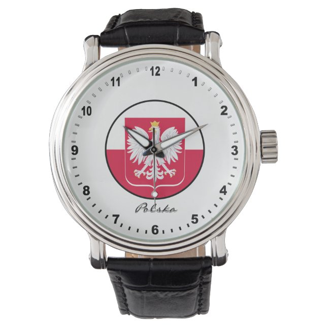 Elegant Poland Watch & Polish Flag / Warschau Armbanduhr (Vorderseite)