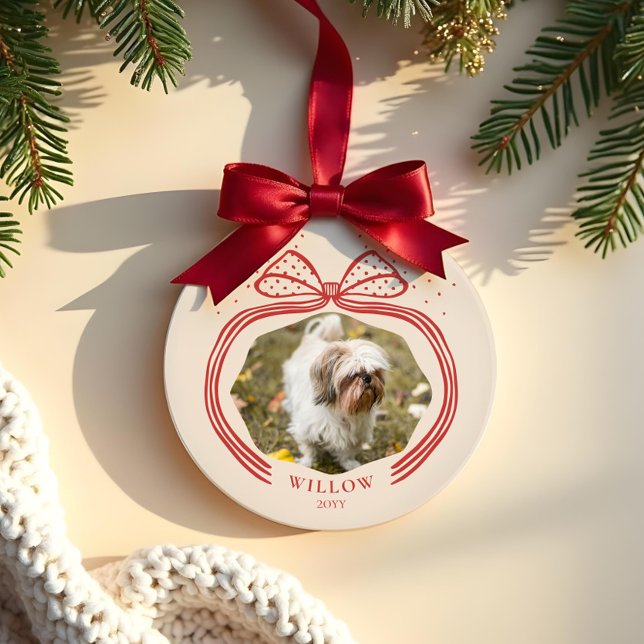 Elegant Polka Dot Christmas Bow Foto Keepake Keramik Ornament (Elegant Polka Dot Christmas Bow Photo Keepsake Ceramic Ornament)