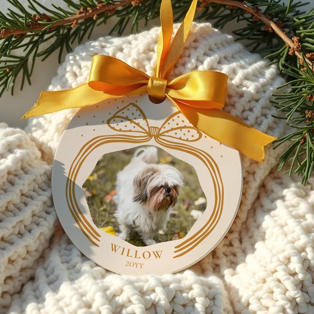 Elegant Polka Dot Christmas Bow Foto Keepake Keramik Ornament (Elegant Polka Dot Christmas Bow Photo Keepsake Ceramic Ornament)