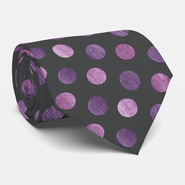 Elegant Polka Dot Lavender & Charcoal Gray Custom Krawatte (Gerollt)