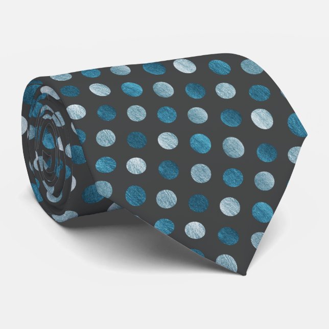 Elegant Polka Dot Personalisiert Blue Charcoal Gra Krawatte (Gerollt)