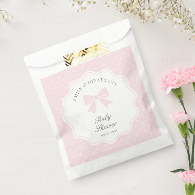 Elegant Polka Dots Baby Pink Bow Girl Baby Shower Geschenktütchen (Versiegelt)