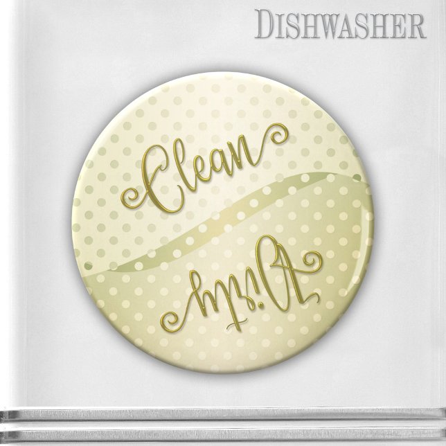 Elegant Polka Dots Clean Dirty Geschirrspüler Magn Magnet (Clean-dirty dishwasher magnet featuring an elegant retro or vintage design in green-gold with script)