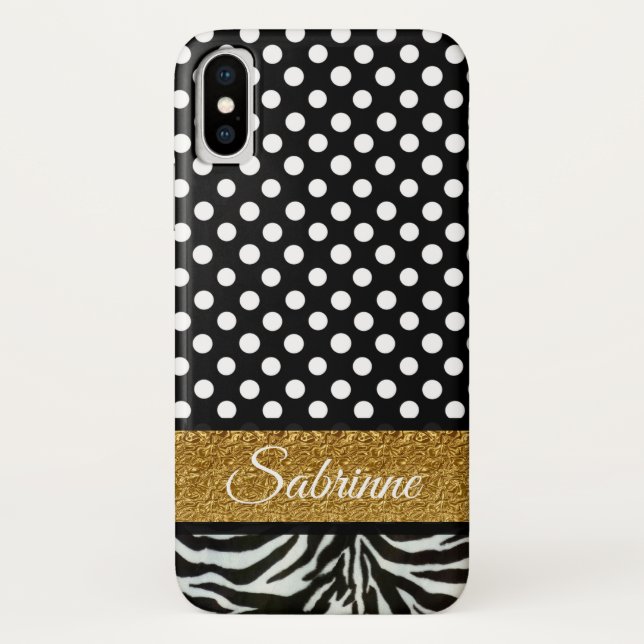 Elegant Polka Dots Zebra Muster Monogramm Case-Mate iPhone Hülle (Rückseite)