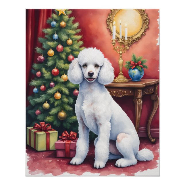 Elegant Poodle Beside Christmas Tree Holiday Dog  Poster (Vorderseite)
