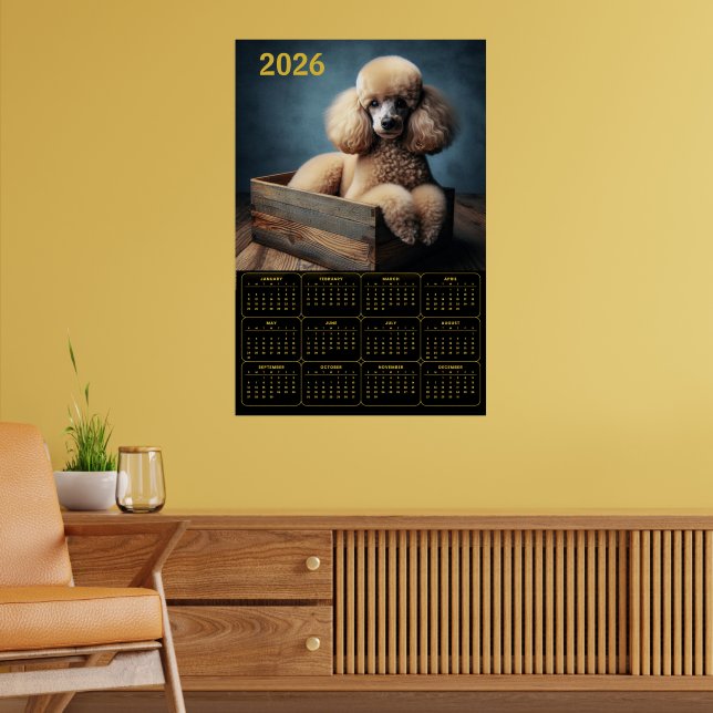 Elegant Poodle in Wooden Crate – 2026 Classic Dog  Poster (Wohnzimmer 2)