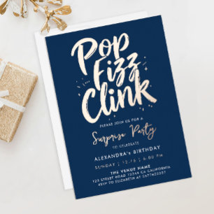 Elegant Pop Fizz Clink Navy Blau Firmen Schriftzug Folieneinladung