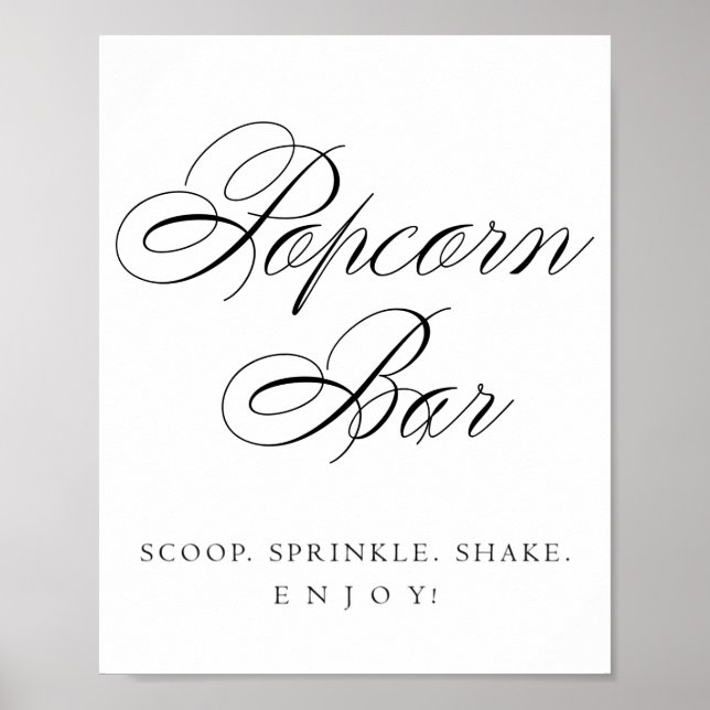 Elegant Popcorn Bar Black Calligraphy | Chic Table Poster (Vorne)