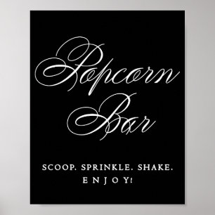 Elegant Popcorn Bar White Calligraphy Chic Table Poster