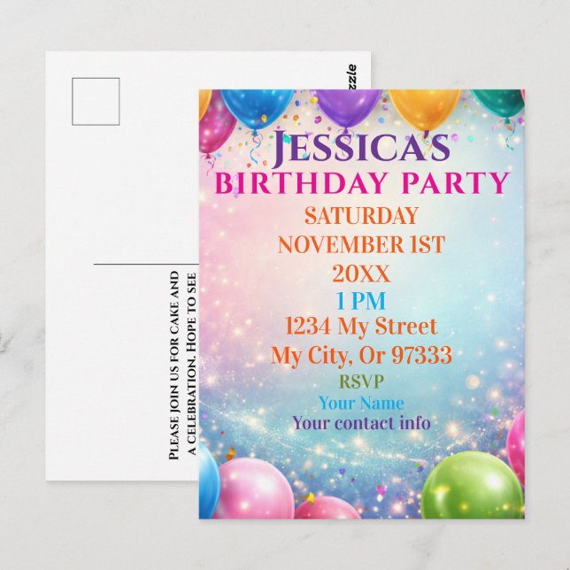 Elegant Poppies Black Birthday Invitation Postkarte (Vorne/Hinten)