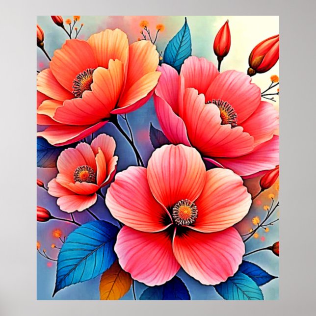 Elegant Poppies: Radiant Nature Art Poster (Vorne)