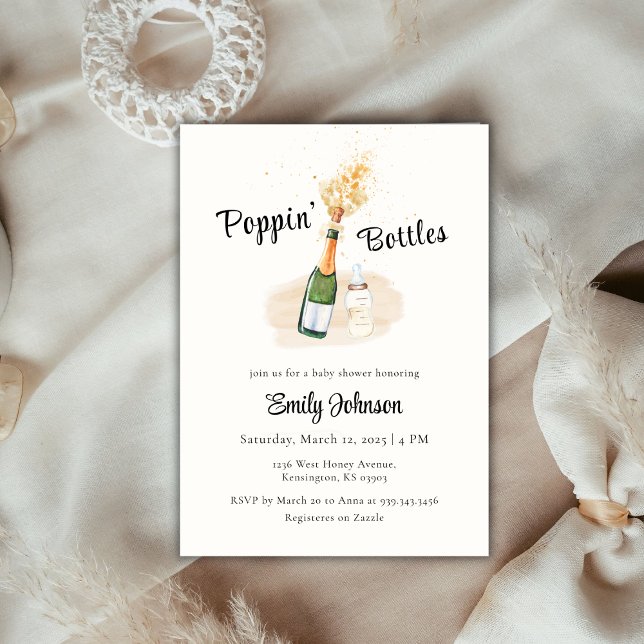 Elegant Poppin Flaschen Champagne Baby Dusche Einladung (Elegant Poppin Bottles Champagne Baby Shower Invitation)