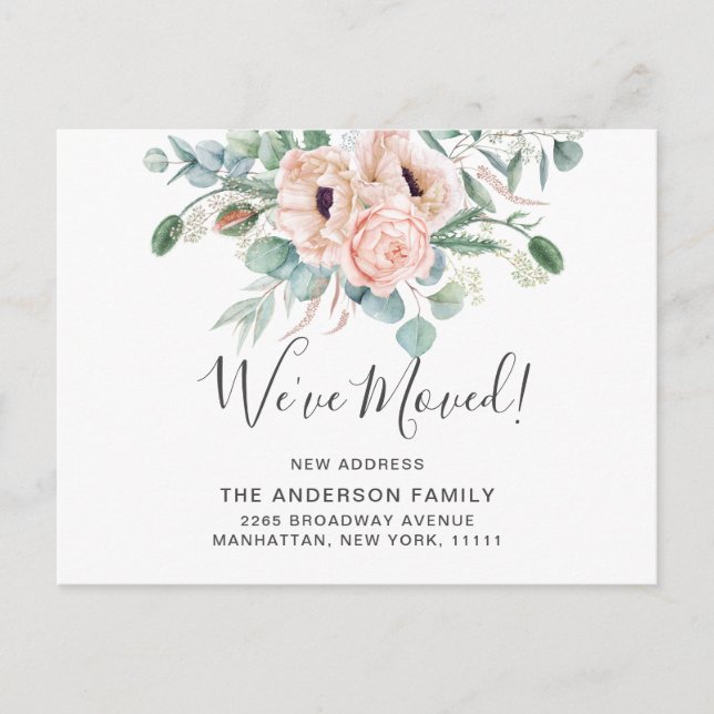 Elegant Poppy Eukalyptus Moving Ankündigung Postkarte (Vorderseite)