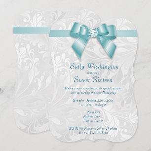 Elegant Posh Diamond Bow & Damask Sweet 16 Einladung