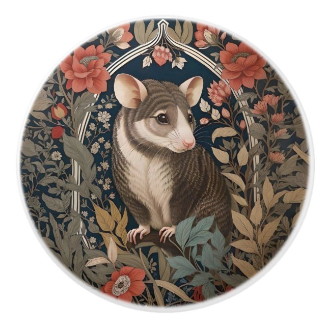 Elegant Possum William Morris Inspired Floral  Keramikknauf (Vorderseite)
