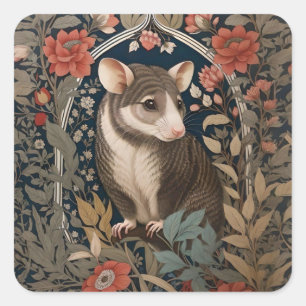 Elegant Possum William Morris Inspiriert Quadratischer Aufkleber