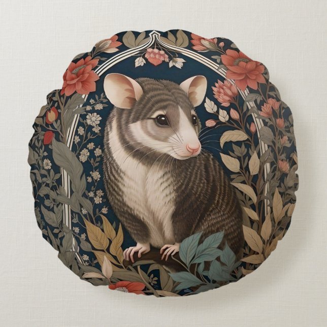 Elegant Possum William Morris Inspiriert Rundes Kissen (Vorderseite)