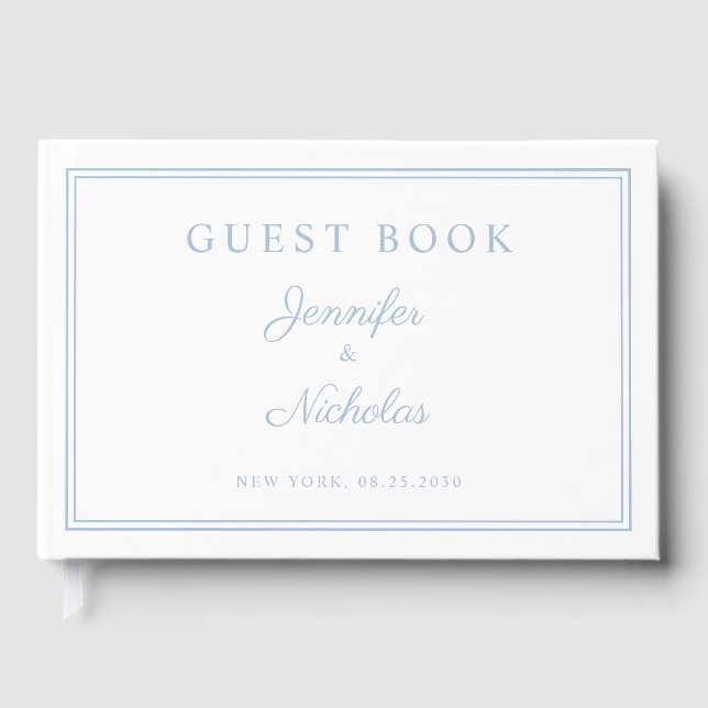 Elegant Powder Blue Script Wedding Gästebuch (Vorderseite)