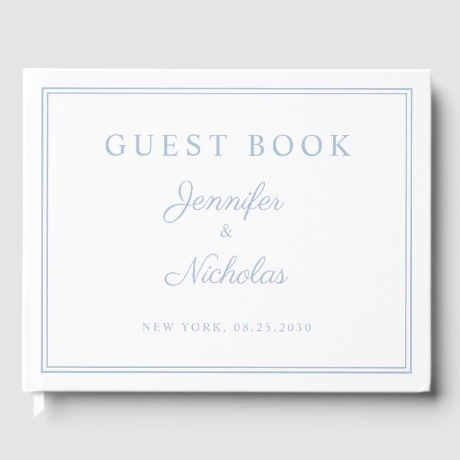 Elegant Powder Blue Script Wedding Gästebuch (Vorderseite)