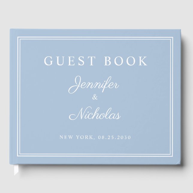 Elegant Powder Blue Script Wedding Gästebuch (Vorderseite)