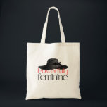 Elegant "Powerfully Feminine" Chic Black Hat Graph Tragetasche<br><div class="desc">Step out in effortless style with this sophisticated "Powerfully Feminine" tote bag. The design features a beautifully illustrated, chic wide-brim black hat adorned with a simple, elegant dark purple ribbon. Below the graphic, the phrase "Powerfully Feminine" is rendered in a two-tone text design: "Powerfully" in a refined red serif, and...</div>