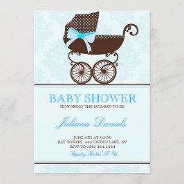 Elegant Pram Boy Baby Shower Einladungen