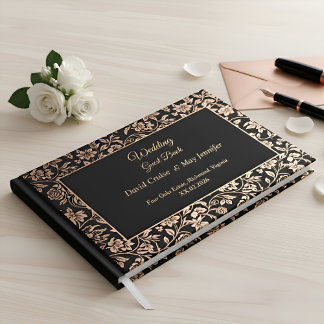Elegant Premium Black Floral Rose Gold Wedding Gästebuch