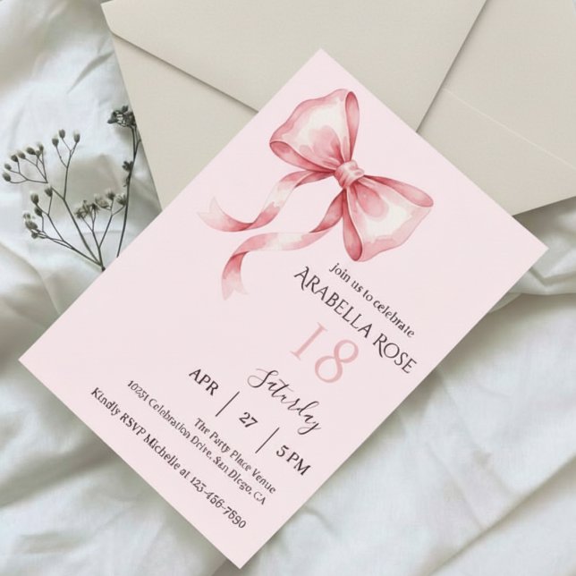Elegant Preppy Coquette Bow Birthday Party Einladung (Von Creator hochgeladen)