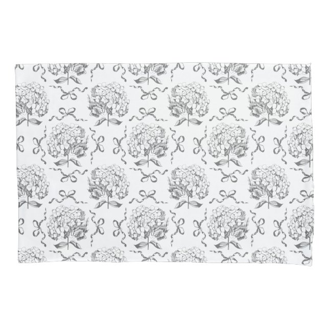 Elegant Preppy Hydrangea Bow Gray Toile Muster Kissenbezug (Vorderseite)