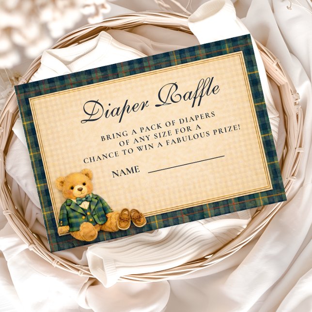 Elegant Preppy Teddy Bear Diapper Raffle Begleitkarte (Von Creator hochgeladen)