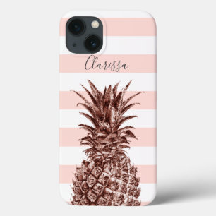 Elegant pretty rose gold pineapple & pink stripe Case-Mate iPhone hülle