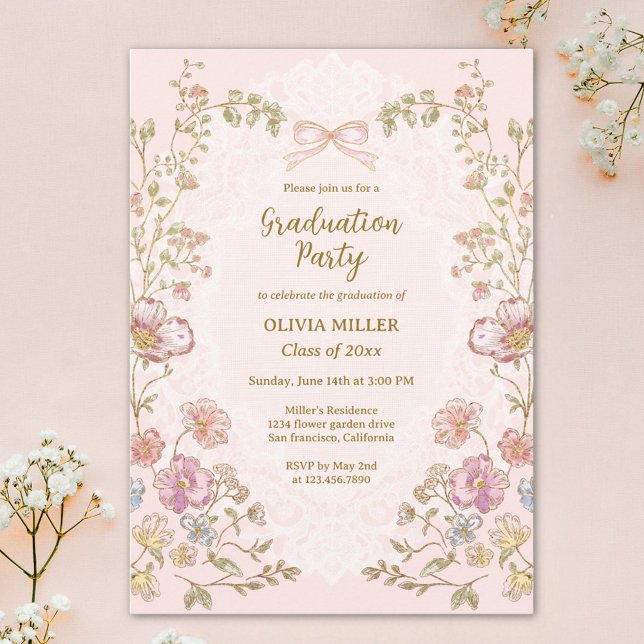 Elegant Pretty Vintage Floral Graduation Party Einladung (Von Creator hochgeladen)
