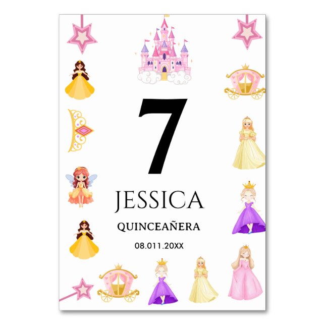 Elegant Princess Birthday Celebration Tischnummer (Rückseite)