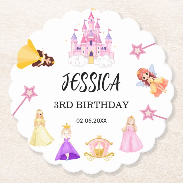 Elegant Princess Birthday Celebration Untersetzer (Vorderseite)